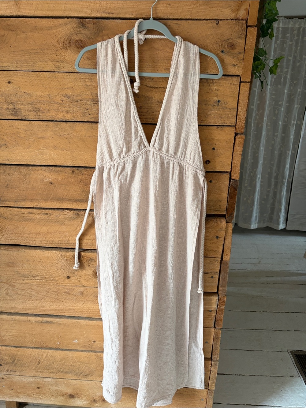 Cream Halter Swim Coverup Maxi with Tie Waist